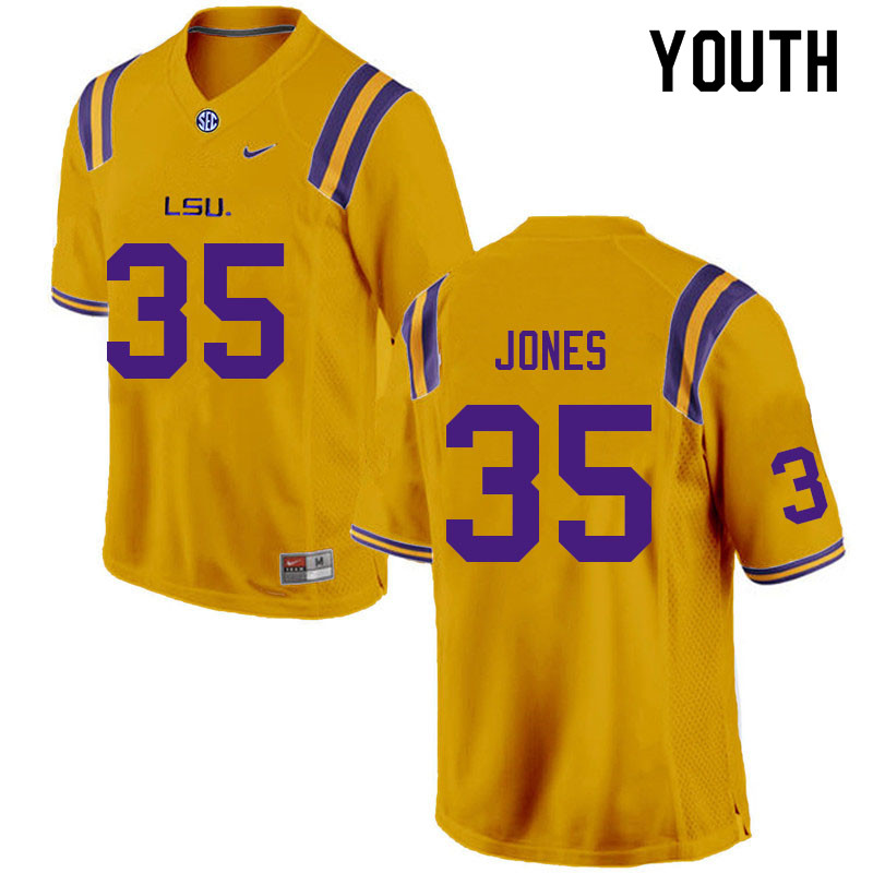 Youth #35 Saivion Jones LSU Tigers College Football Jerseys Sale-Gold